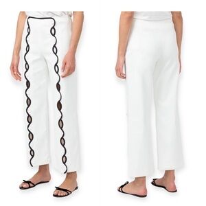 New with Tag, SARA BATTAGLIA Contrast-trim Wave Trousers In White, Size 36 IT